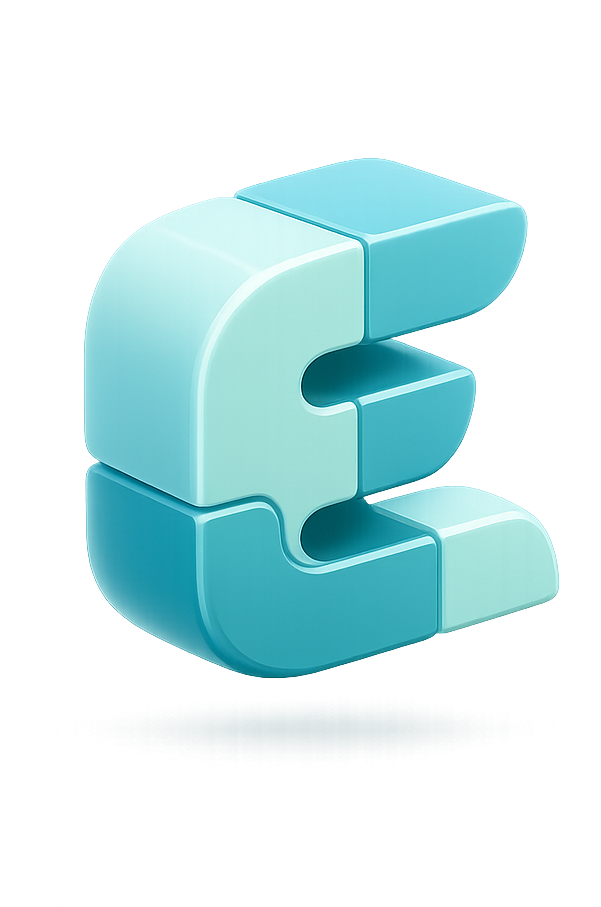 Ilustración 3D do simulando un puzzle coa letra E maiúscula, o logotipo de Equipa