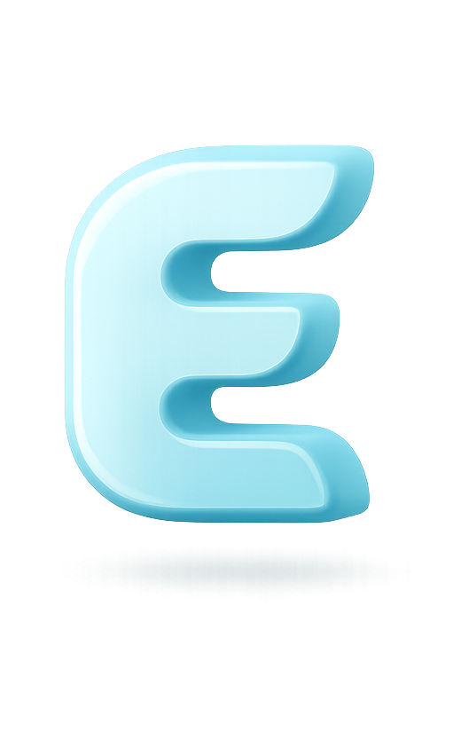 Ilustración 3D dunha letra E maiúscula, o logotipo de Equipa